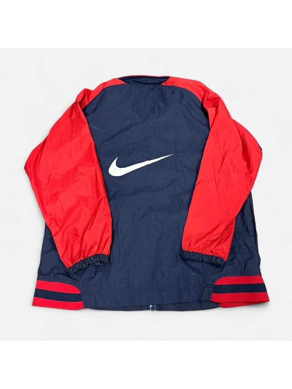 Vintage 90s Nike retro Navy Red zipup windbreaker big logo swoosh Men Large - Picture 2 of 6